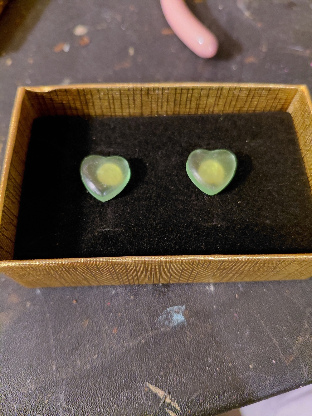Green Heart Stud Earrings - Petite Glass Heart Posts
